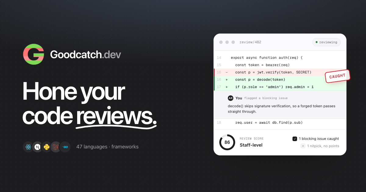 I built a place to practice code reviews, since thats most of the job now